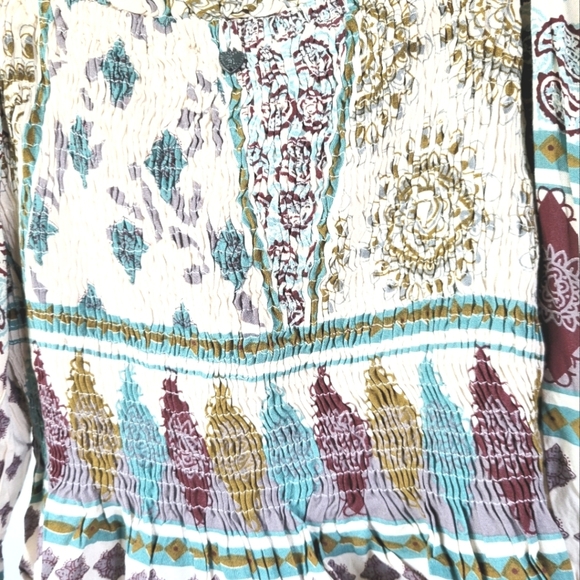 Z&L Europe Sz S Isis Smocked Peplum Multi-color Patchwork Top Milkmaid Babydoll - Picture 8 of 12